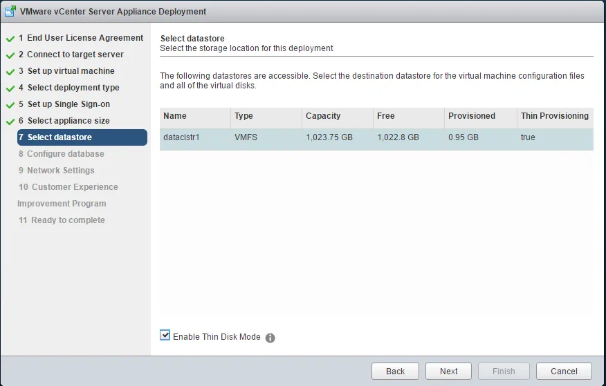 vCenter Appliance Deployment - Select Datastore