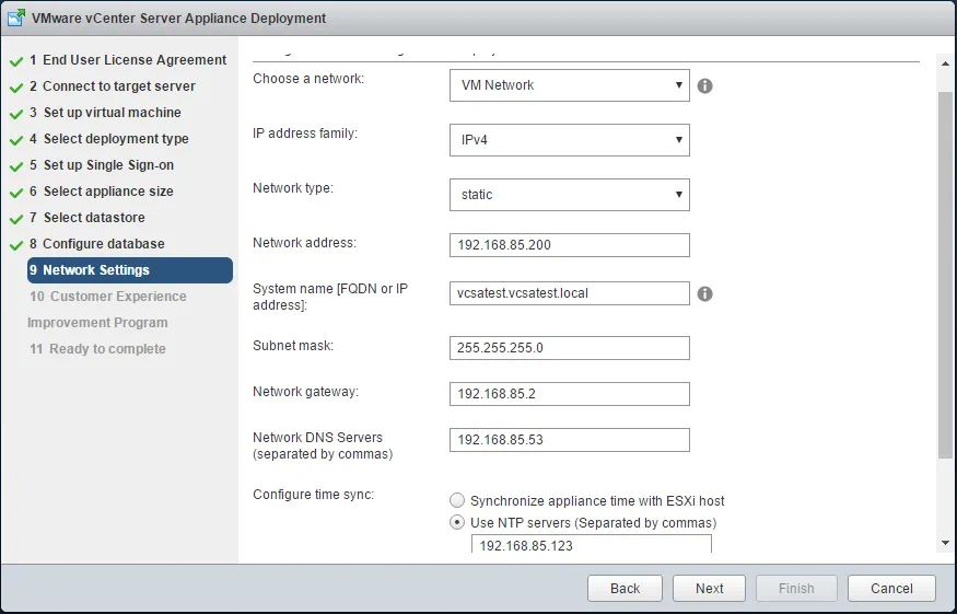 vCenter Appliance Deployment - Network Settings