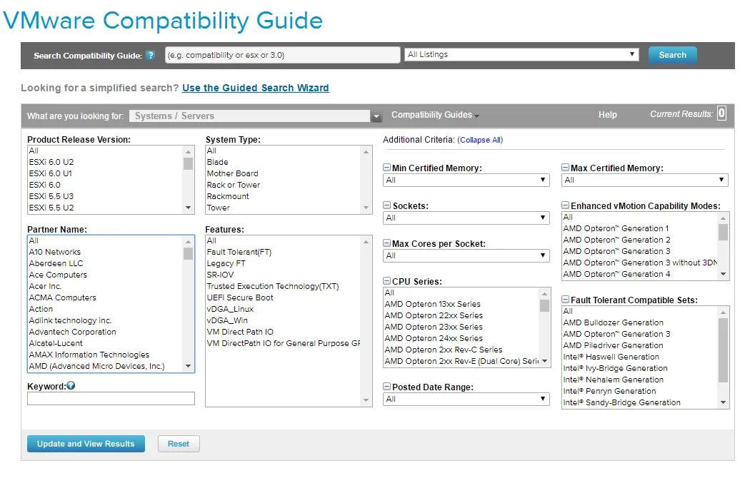 VMware compatibility guide