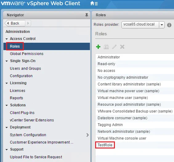VMware vSphere Web Client - Roles