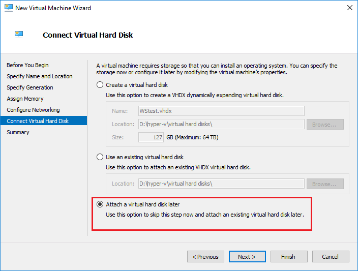 Create a fixed size hard disk for a Hyper-V VM