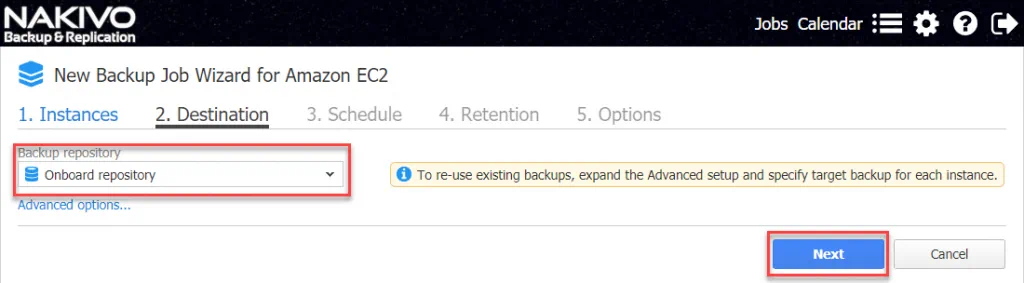 Select backup repository
