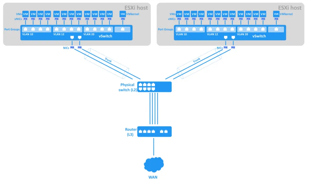 Connection of port groups with VLAN IDs