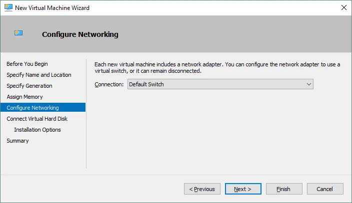 Configuring networking for the Hyper-V VM that is being created