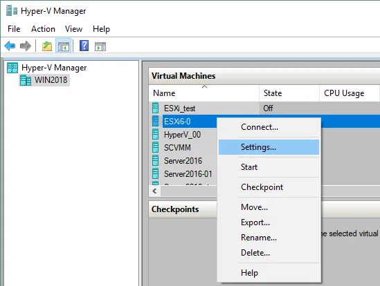 Editing the settings of a Hyper-V VM that already exists