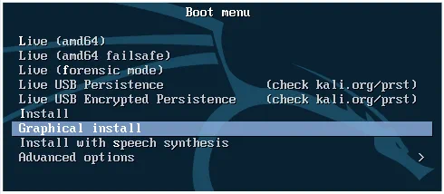 How to Install Kali Linux on VMware: A boot menu of Kali Linux installer