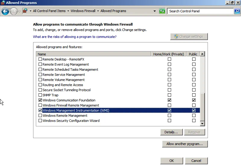 Adding Windows Management Instrumentation to the allowed programs in Windows Firewall