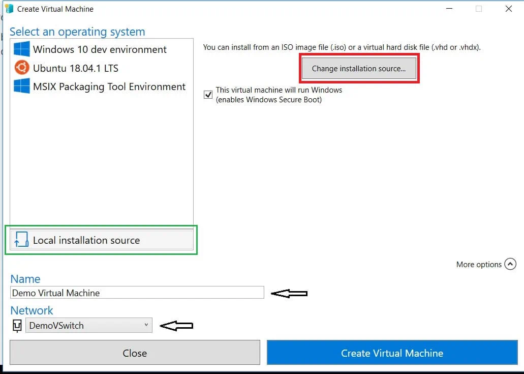 Creating New VM with Hyper-V Quick Create