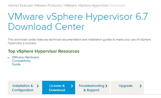 VMware Free ESXI: download page on the VMware website
