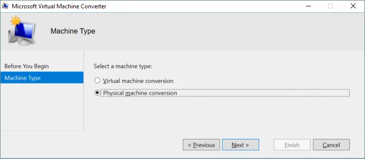 Selecting a machine type for conversion