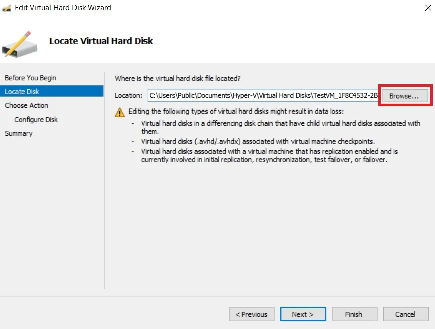 Locate virtual hard disk (How to Merge Hyper-V Snapshots)