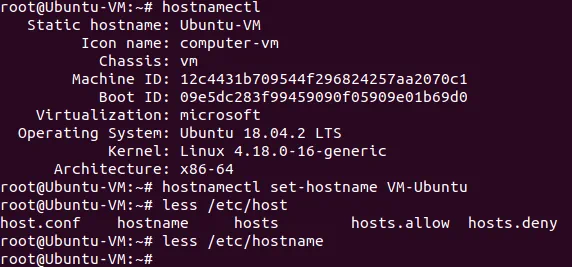 Checking a hostname in Ubuntu.