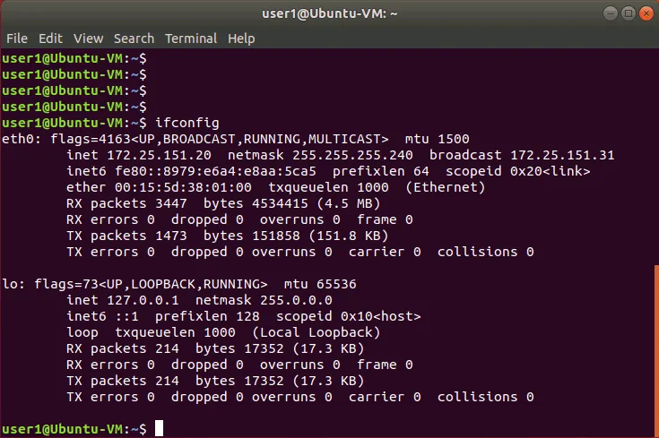 The Terminal window of Ubuntu 18.
