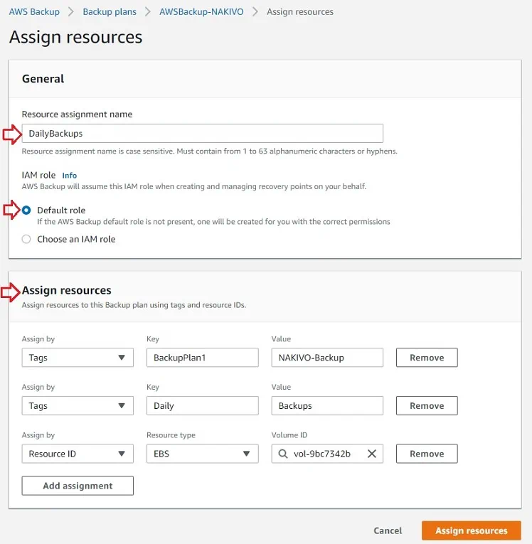 Assigning Resources in AWS EC2 Backup