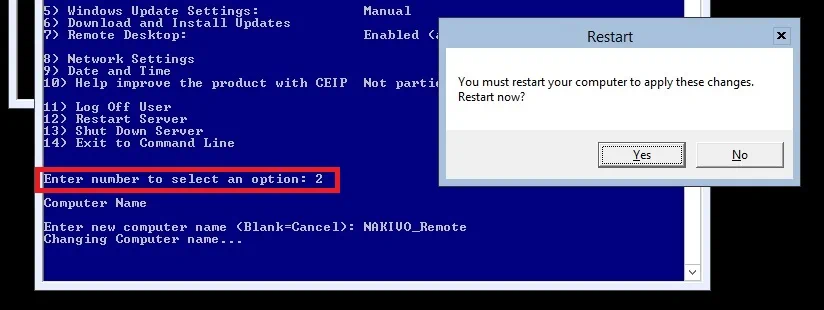Changing the computer name in Hyper-V Core 2012 R2