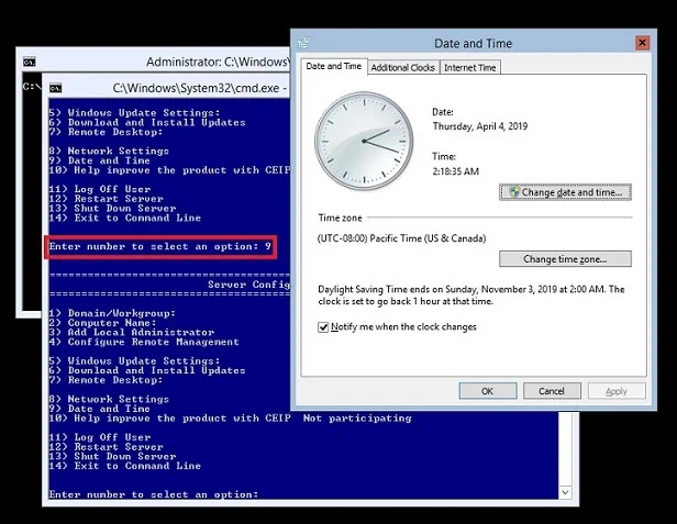 Changing the date and time in Hyper-V Core 2012 R2