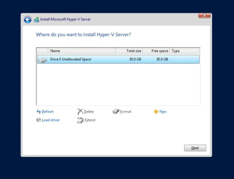 Choosing a Drive for Hyper-V Core Installation