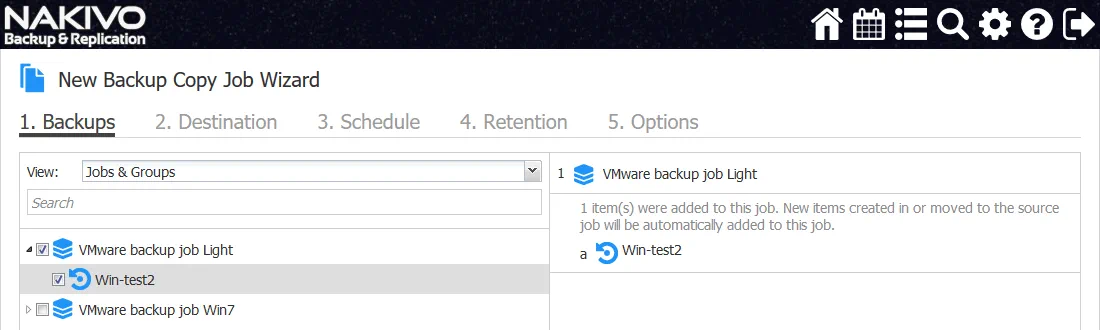 Configuring a new backup copy job for backup to Google Cloud with NAKIVO Backup & Replication