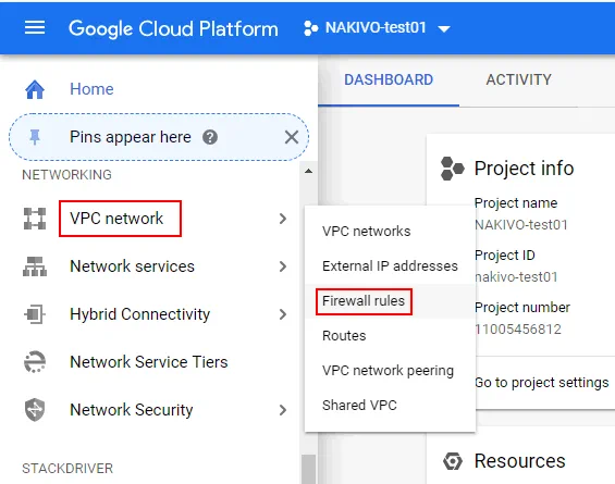 Opening firewall rules in the web interface of Google Cloud Platform