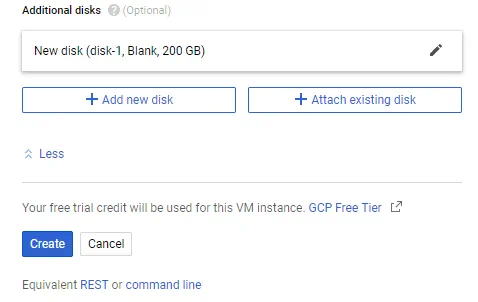 The final stage of creating a virtual disk to be used as a repository for backup to Google Cloud storage.