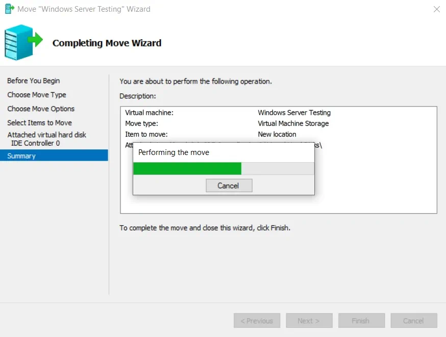 Performing the Move (Hyper-V Storage Migration)