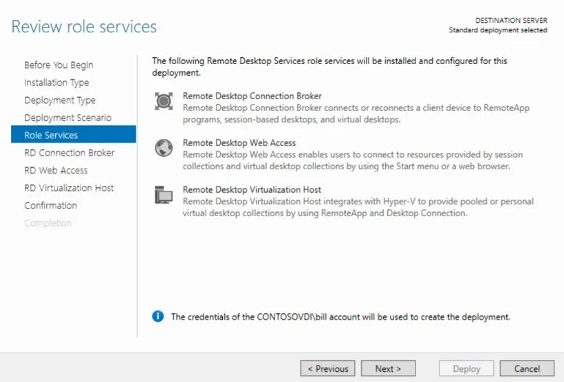 Reviewing Role Services in Hyper-V VDI deployment