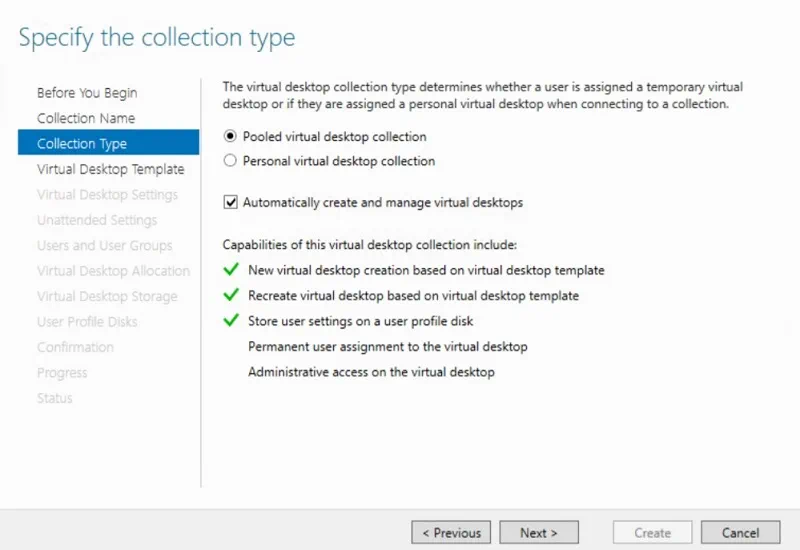Specifying the collection type in Hyper-V VDI deployment