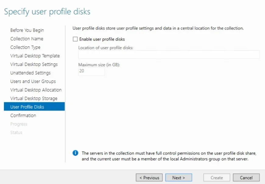Specifying user profile disks in Hyper-V VDI deployment