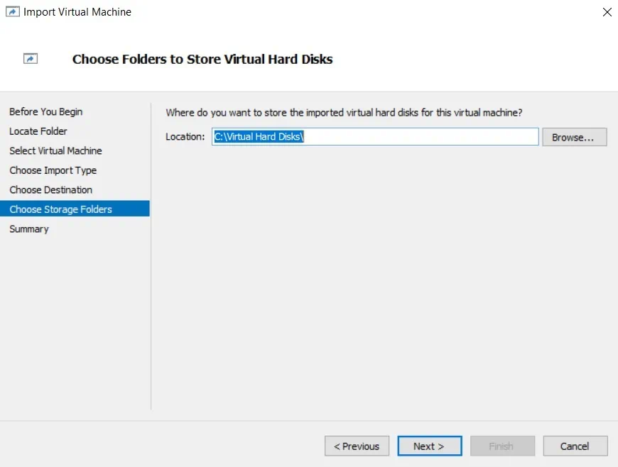 Choose Folders for VHD Files (How to Import Hyper-V VMs)