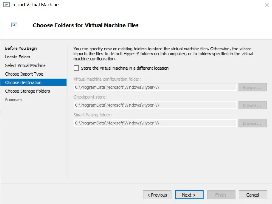 Choose Folders for VM Files (How to Import Hyper-V VMs)