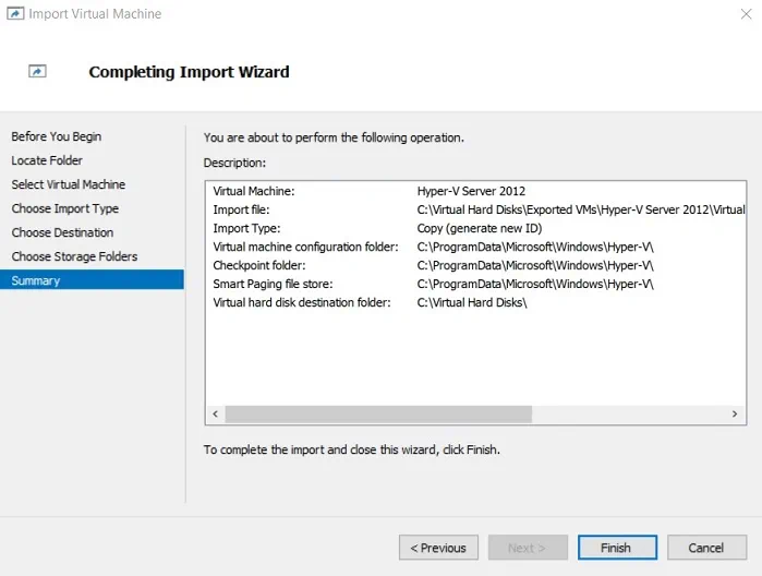 Completing Import Wizard (How to Import Hyper-V VMs)