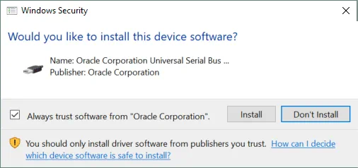 Confirm running the VirtualBox updater on Windows.