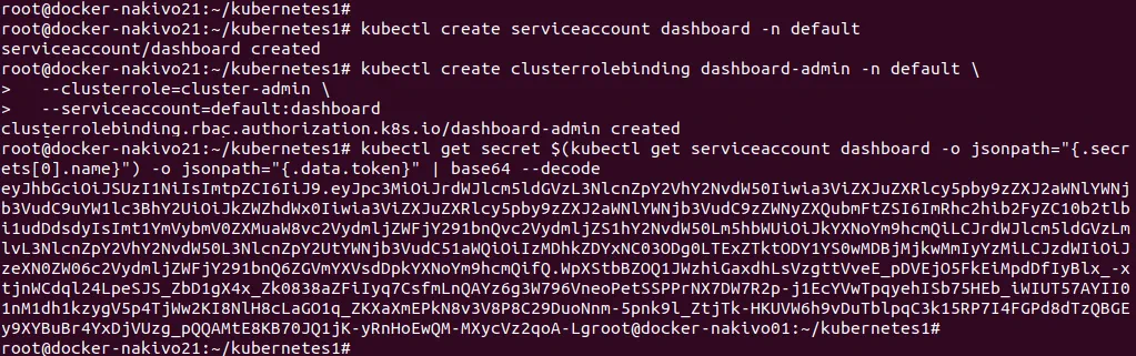 Generating a token needed to log in Kubernetes dashboard