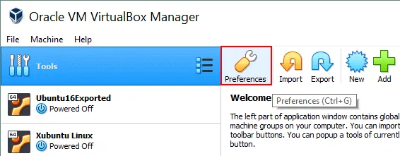 How to install VirtualBox Extension Pack – opening VirtualBox preferences