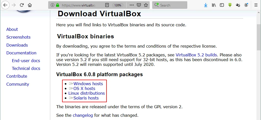 How to setup VirtualBox – downloading the VirtualBox installer