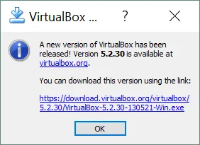 How to update VirtualBox – a pop-up notification window about a new version