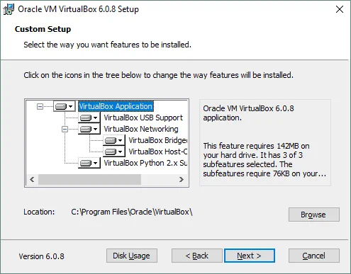 How to update VirtualBox – selecting a path and components to update and install