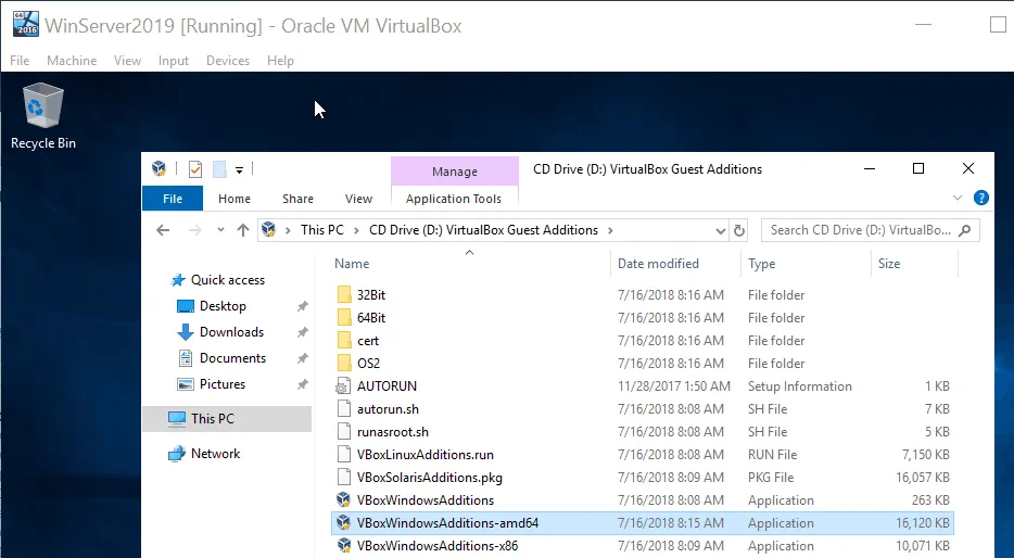 How to use VirtualBox on Windows 10 – Running Guest additions setup.