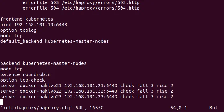 Installing HA proxy for Kubernetes on Ubuntu – editing the haproxy.cfg file