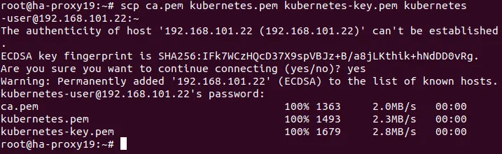 Installing Kubernetes on Ubuntu in the HA mode – copying a certificate to each Ubuntu node