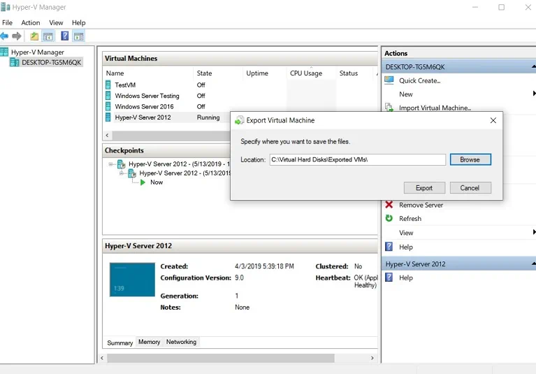 Specify the New Location (How to Export Hyper-V VMs)