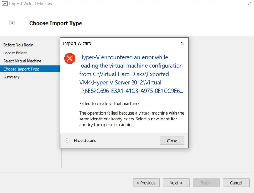 The Same ID Error (How to Export Hyper-V VMs)