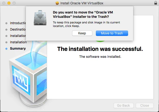 The process of update VirtualBox on Mac has been completed successfully