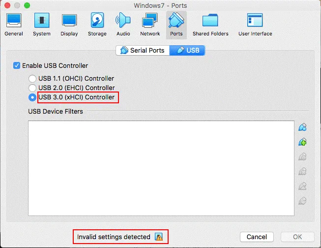 USB pass-through is not available until you install VirtualBox Extension Pack
