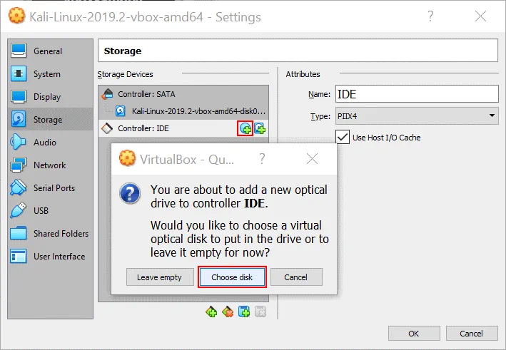 VirtualBox no bootable medium found – adding a new virtual optical drive to the new storage controller