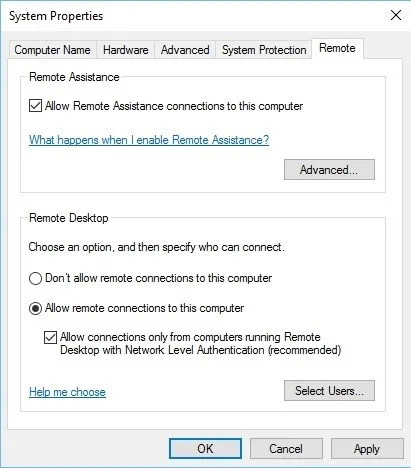 Allow remote connections to this computer (Hyper-V USB Passthrough)