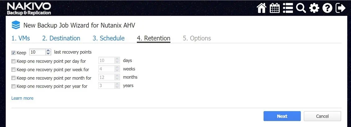 Configuring the retention policy (Nutanix AHV Backup)