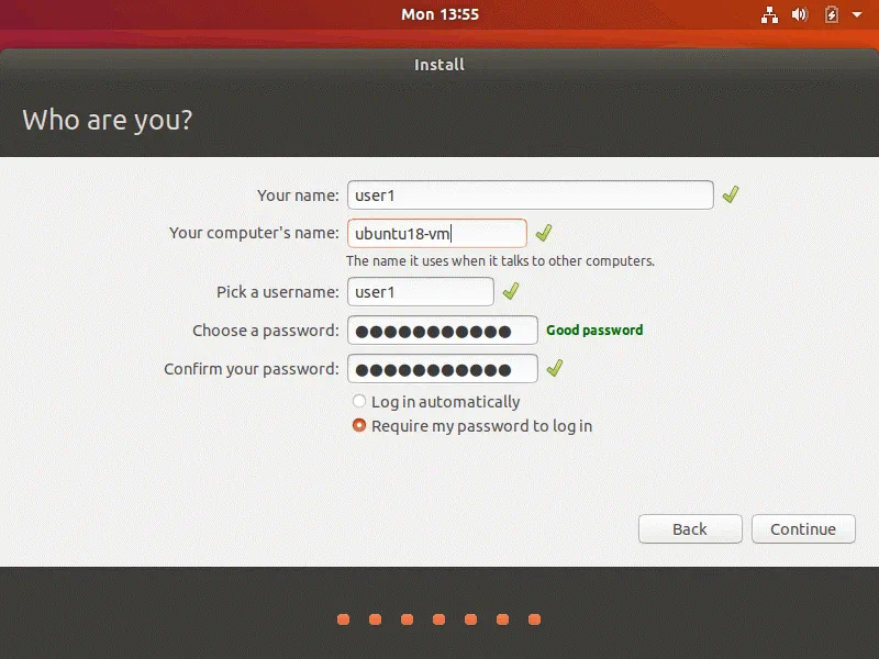 How to install Ubuntu on VirtualBox – setting up user credentials