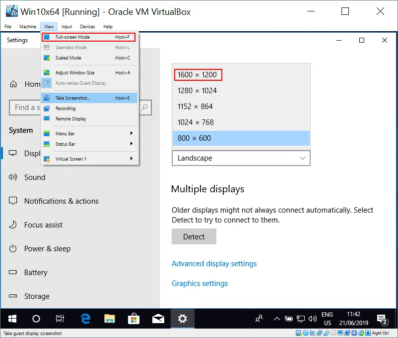 How to make VirtualBox full screen – Windows 10 display settings