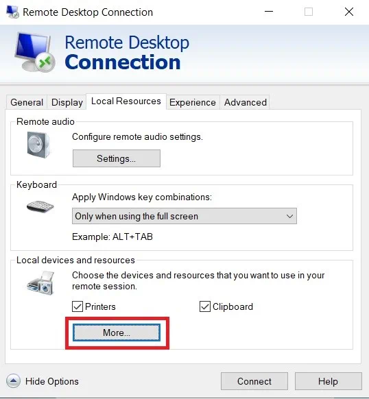 Remote Desktop Connection (Hyper-V USB Passthrough)
